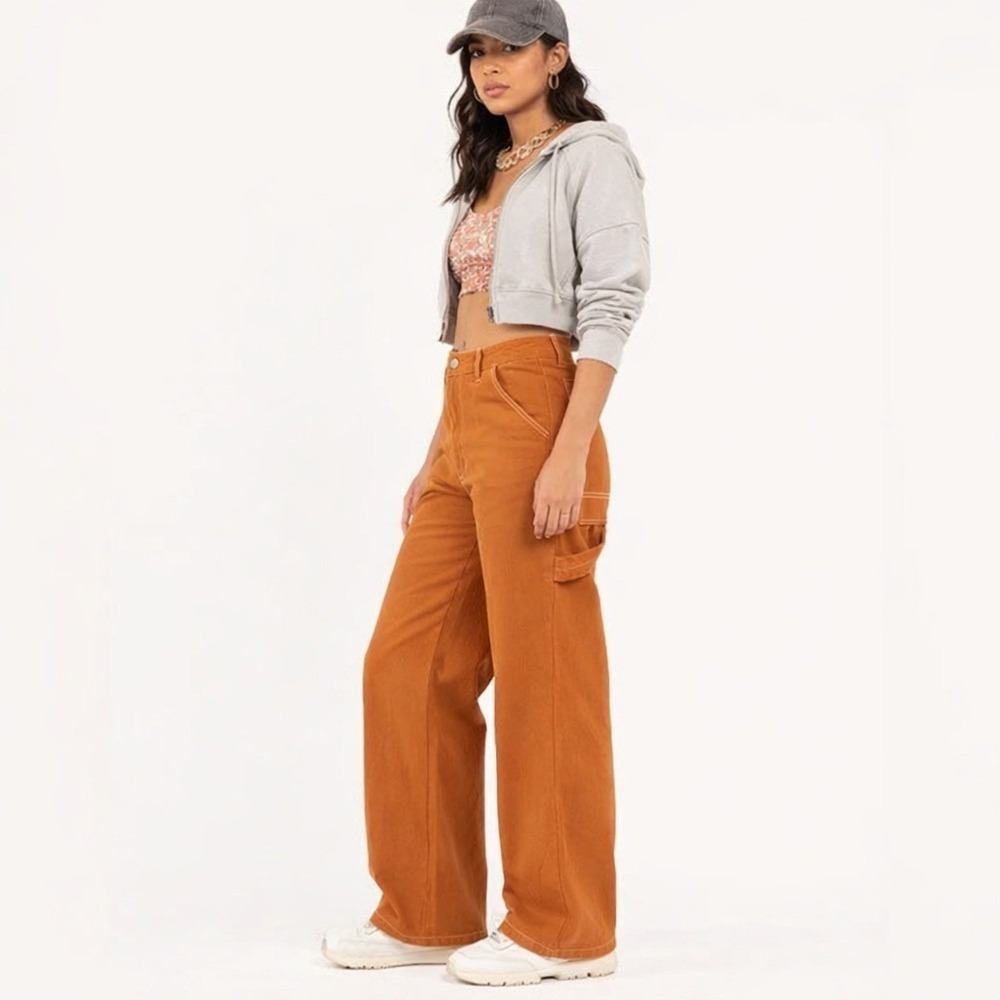 NWT RSQ Relaxed Carpenter Pants Womens L Brown High Rise Straight Streetwear